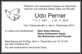 Traueranzeige von Udo Perner von Frankenpost