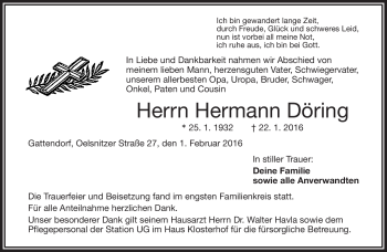 Traueranzeige von Hermann Döring von Frankenpost