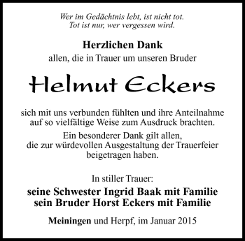 Traueranzeige von Helmut Eckers von Südthüringer Presse