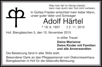 Traueranzeige von Adolf Härtel von Frankenpost