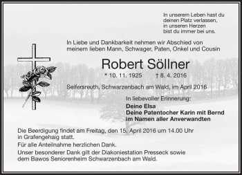 Traueranzeige von Robert Söllner von Frankenpost