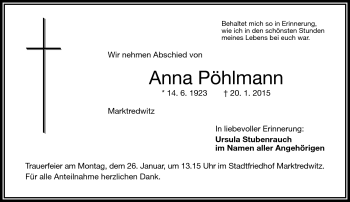 Traueranzeige von Anna Pöhlmann von Frankenpost