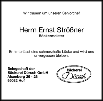 Traueranzeige von Ernst Strößner von Frankenpost