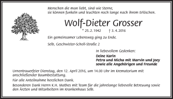 Traueranzeige von Wolf-Dieter Grosser von Frankenpost