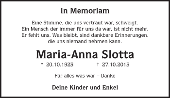 Traueranzeige von Maria-Anna Slotta von Neue Presse Coburg