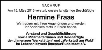 Traueranzeige von Hermine Fraas von Südthüringer Presse