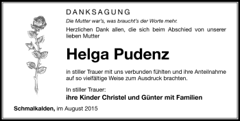 Traueranzeige von Helga Pudenz von Südthüringer Presse