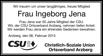 Traueranzeige von Ingeborg Jena von Frankenpost