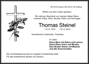 Traueranzeige von Thomas Steinel von Frankenpost