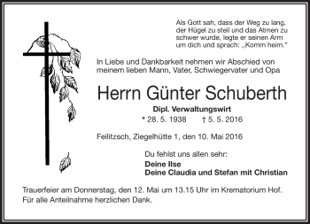 Traueranzeige von Günter Schuberth von Frankenpost