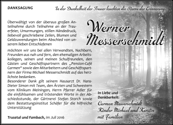 Traueranzeige von Werner Messerschmidt von Südthüringer Presse