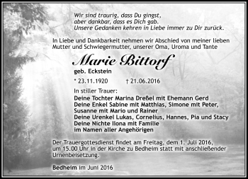 Traueranzeige von Marie Bittorf von Südthüringer Presse