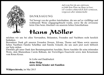 Traueranzeige von Hans Möller von Südthüringer Presse