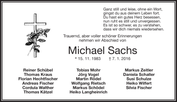 Traueranzeige von Michael Sachs von Frankenpost