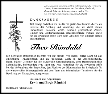 Traueranzeige von Theo Römhild von Südthüringer Presse