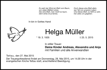 Traueranzeige von Helga Müller von Neue Presse Coburg
