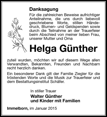 Traueranzeige von Helga Günther von Südthüringer Presse