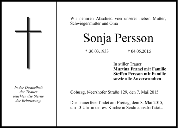 Traueranzeige von Sonja Persson von Neue Presse Coburg
