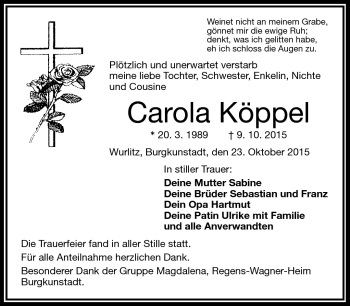 Traueranzeige von Carola Köppel von Frankenpost