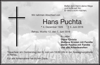Traueranzeige von Hans Puchta von Frankenpost