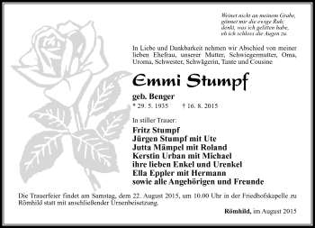 Traueranzeige von Emmi Stumpf von Südthüringer Presse