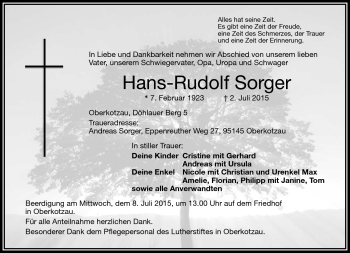 Traueranzeige von Hans-Rudolf Sorger von Frankenpost