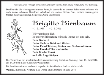Traueranzeige von Brigitte Birnbaum von Südthüringer Presse