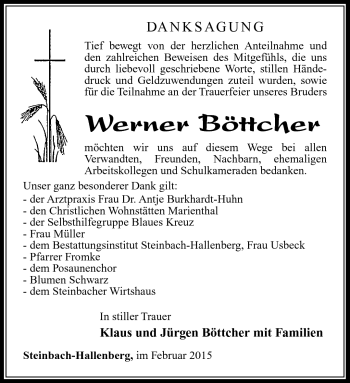 Traueranzeige von Werner Böttcher von Südthüringer Presse
