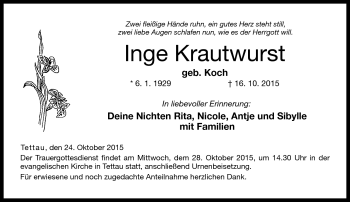 Traueranzeige von Inge Krautwurst von Neue Presse Coburg