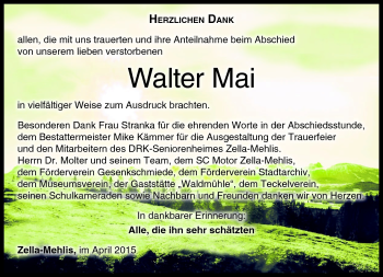 Traueranzeige von Walter Mai von Südthüringer Presse