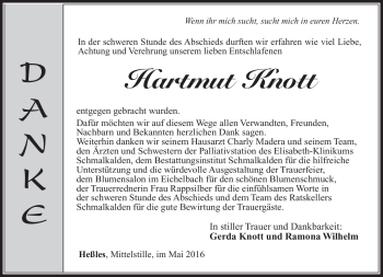 Traueranzeige von Hartmut Knott von Südthüringer Presse
