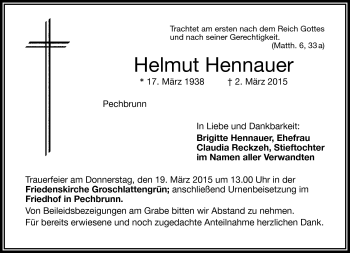 Traueranzeige von Helmut Hennauer von Frankenpost