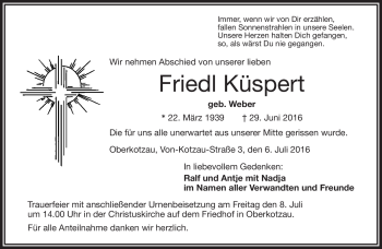 Traueranzeige von Friedl Küspert von Frankenpost