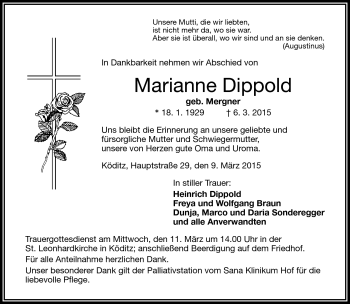 Traueranzeige von Marianne Dippold von Frankenpost
