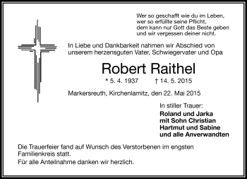 Traueranzeige von Robert Raithel von Frankenpost