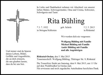 Traueranzeige von Rita Bühling von Neue Presse Coburg