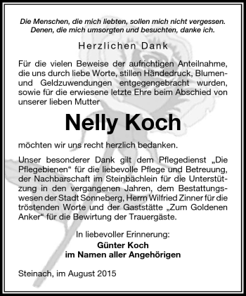 Traueranzeige von Nelly Koch von Südthüringer Presse