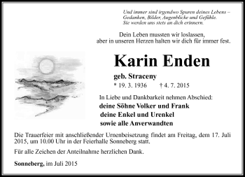 Traueranzeige von Karin Enden von Südthüringer Presse