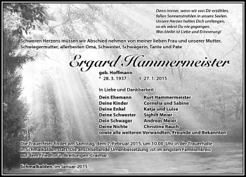 Traueranzeige von Ergard Hammermeister von Südthüringer Presse