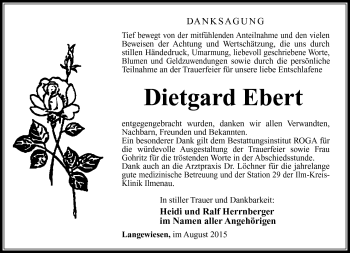 Traueranzeige von Dietgard Ebert von Südthüringer Presse