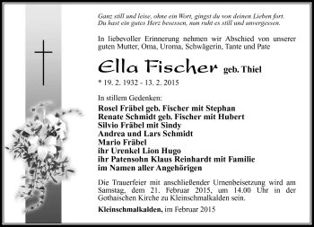 Traueranzeige von Ella Fischer von Südthüringer Presse