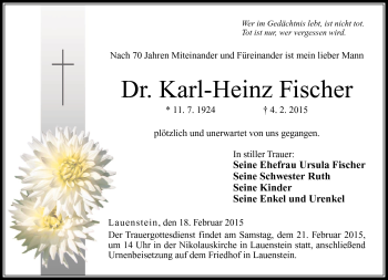 Traueranzeige von Karl-Heinz Fischer von Neue Presse Coburg
