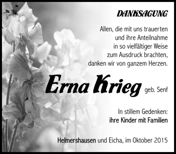 Traueranzeige von Erna Krieg von Südthüringer Presse