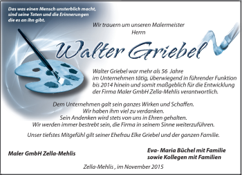 Traueranzeige von Walter Griebel von Südthüringer Presse