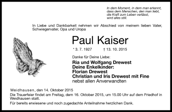 Traueranzeige von Paul Kaiser von Neue Presse Coburg