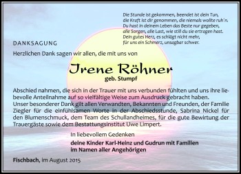 Traueranzeige von Irene Röhner von Südthüringer Presse