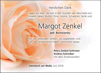 Traueranzeige von Margot Zenkel von Neue Presse Coburg