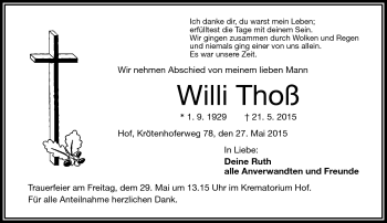 Traueranzeige von Willi Thoß von Frankenpost