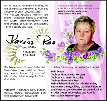 Traueranzeige von Karin Ros von Südthüringer Presse