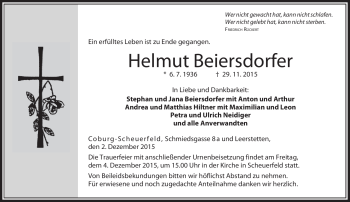 Traueranzeige von Helmut Beiersdorfer von Neue Presse Coburg